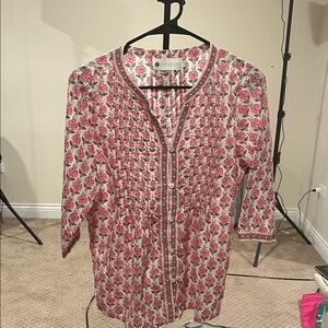 Ella Simone S Pink Floral Button-Up Blouse